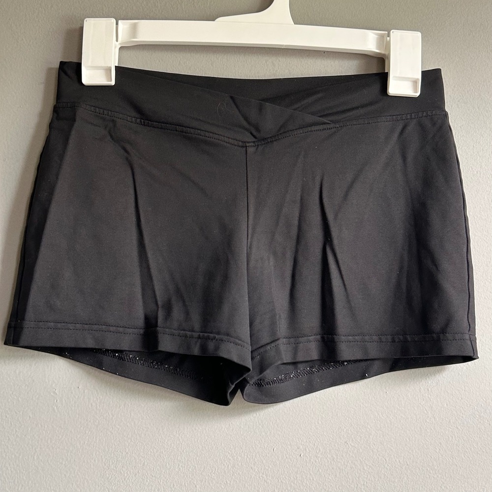 Danskin Now Girls Black‎ Drimore Athletic Shorts Crossover Waist XL 14-16